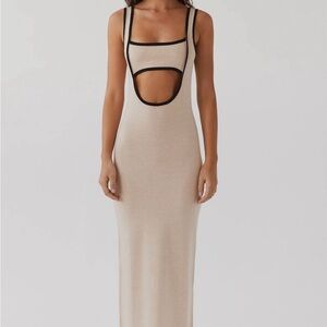 Peppermayo Tan Bodycon Scoop Neck Dress